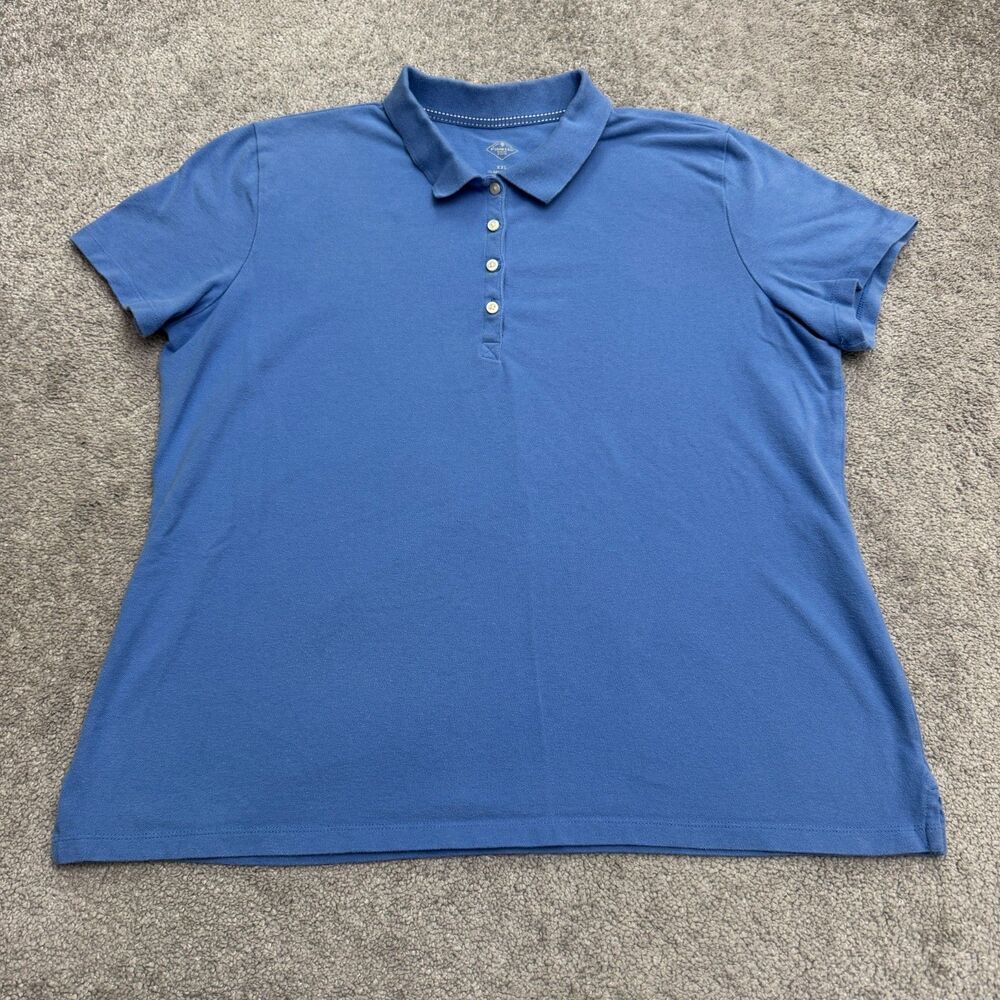 St. John's Bay Classic Polo Shirt Womens 2XL Blue Short Sleeve Cotton Blend Top
